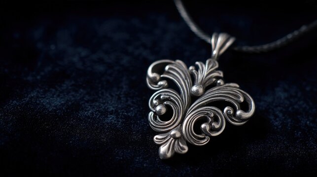 sinuous. Art Nouveau style silver pendant necklace with flowing vines and floral motifs. event programs, museum guides, designed for cultural heritage projects and event programs, supports education.