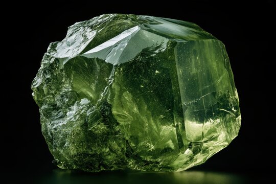 Peridot mineral displaying rough texture and natural green color on black background