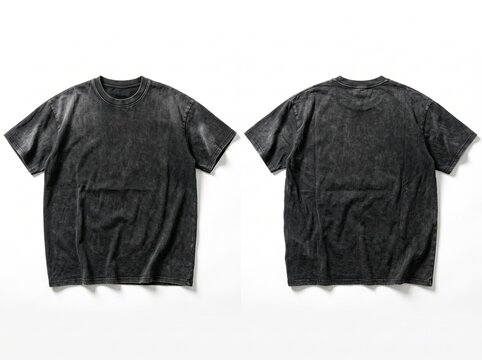 Blank black tshirt front and back mockup with washed vintage texture.