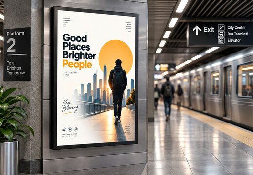 Advertising Billboard Mockup in Train Station