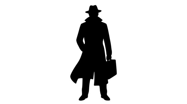 Commuter in long coat waiting silhouette