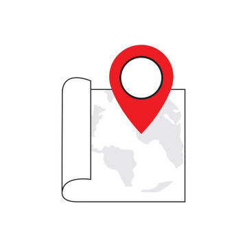 Red Location Pin on Map Scroll Vector Illustration.

