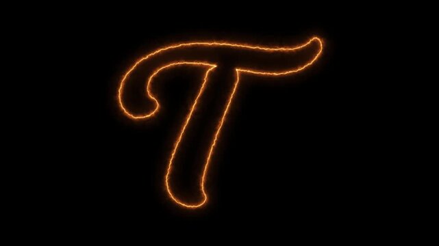 Glowing orange letter t with black background