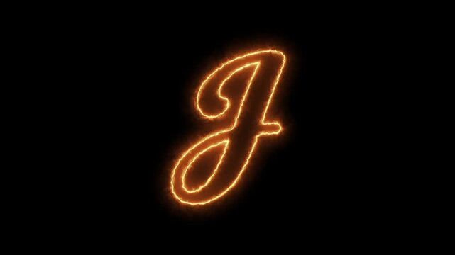 Glowing letter j in cursive script with black background