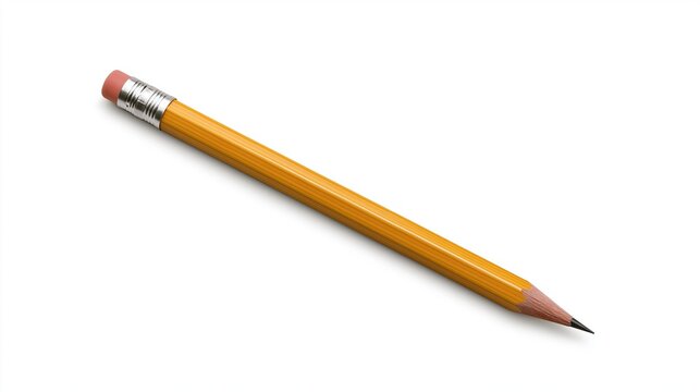 Yellow wooden pencil with pink eraser on white