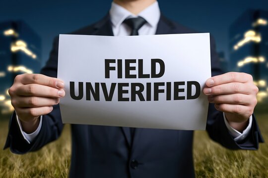 Businessman holding sign reading field unverified outdoors