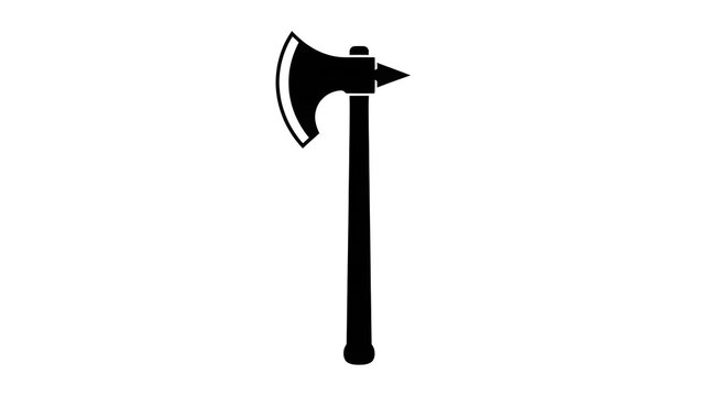 A black silhouette illustration of a vintage battle axe or hatchet against a white background, representing medieval weaponry, combat, and historical warfare.