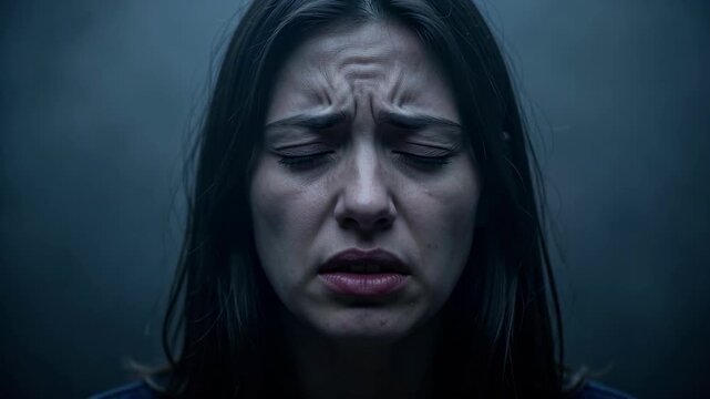 Distressed Woman in Dark Emotional Portrait.