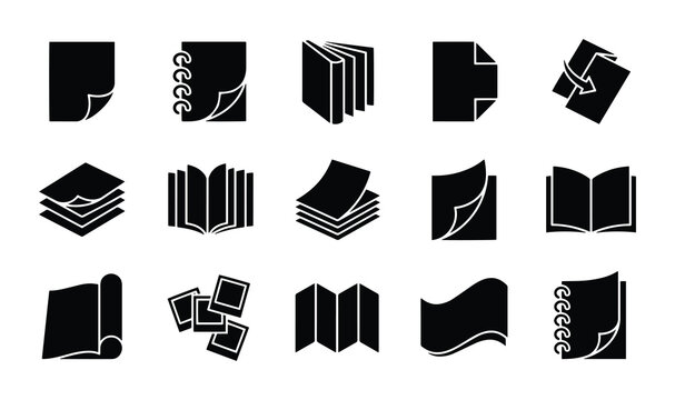 Paper Icons Set, Document Symbols, Page Graphics, Book Illustrations, Vector Collection