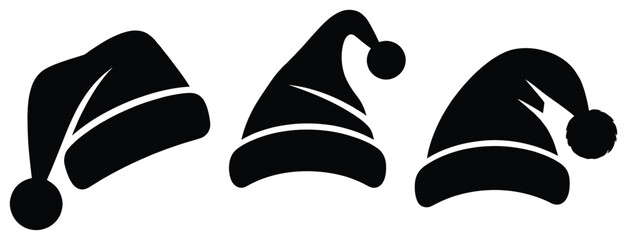 Obraz premium Set of three black silhouette santa claus hats for christmas holiday design elements Vector