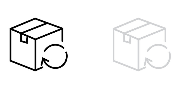 Package return icon showing cardboard box with circular arrow symbol for order refund and exchange process