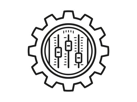 Cog gear with audio equalizer controls inside vector icon