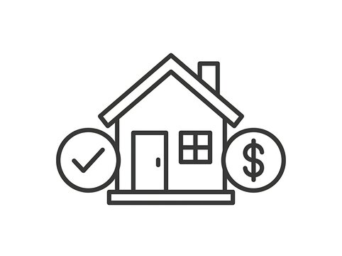 House icon with checkmark and dollar sign symbols