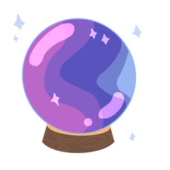 Halloween Purple magic crystal ball with sparkles flat illustration, Cute fortune teller glowing glass sphere icon for fantasy and witchcraft © Novita