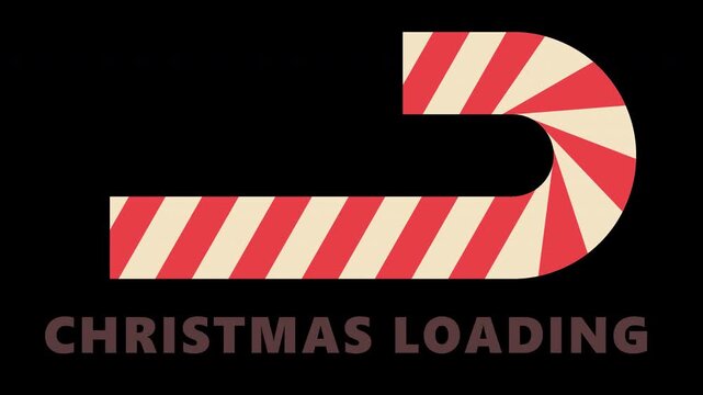 Christmas loading animation featuring a striped candy cane with seamless looping. Includes CHRISTMAS LOADING text positioned below the candy cane with flat vector style and transparent background.
