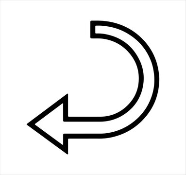 Minimalist curved arrow icon, black outline return or undo symbol vector, circular back direction pointer for navigation and interface design