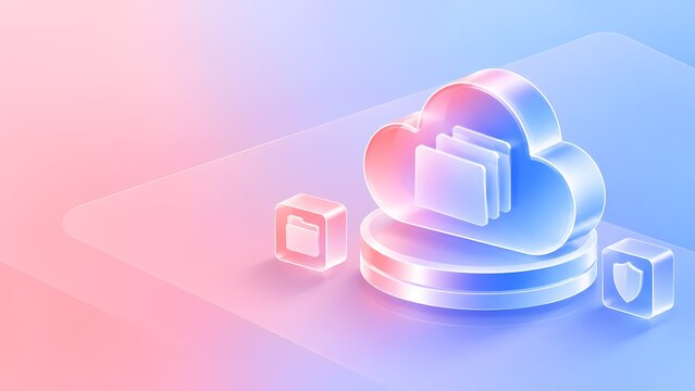 Cloud storage icon with folder and shield