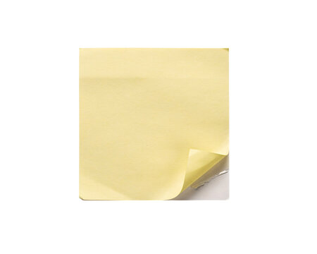 Yellow sticky note with peeled corner on white solated on transparent background