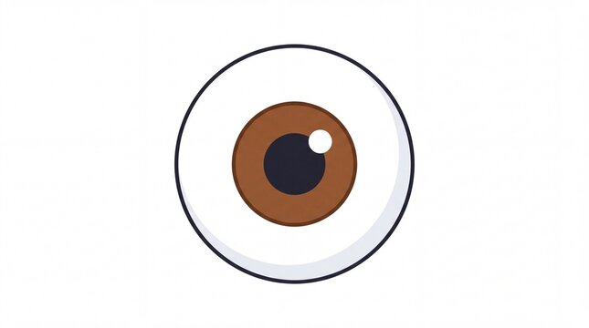 Cartoon style brown iris human eye illustration rendered in a clean minimalist style on white background