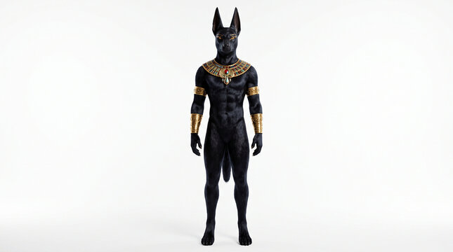 Ancient Egyptian Jackal Deity Anubis Standing Tall in Studio Light