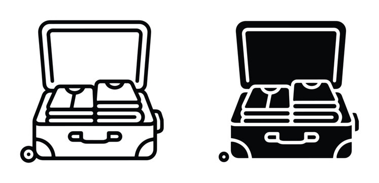 Packed Suitcase Icons, Travel Luggage Vector Set, Holiday Packing Graphics
