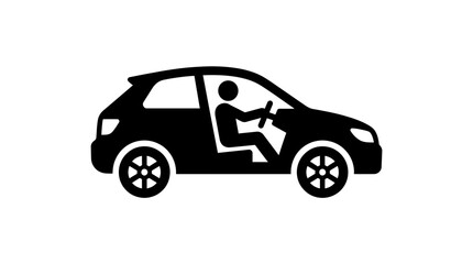 Obraz premium Black Car Silhouette with Driver Icon on White Background