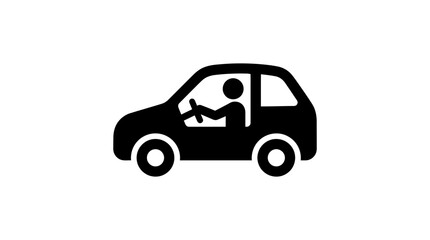 Obraz premium Minimalist black car icon with person driving isolated on white