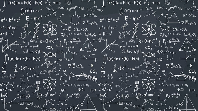 Science chalkboard background pattern with mathematical formulas and physical equations vector illustration