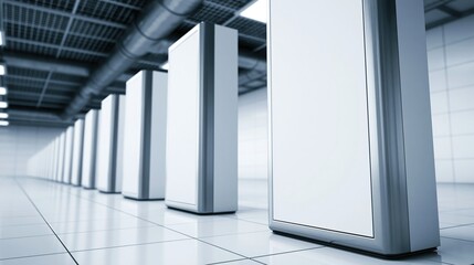 Obraz premium Row of blank white advertising pillars in modern
