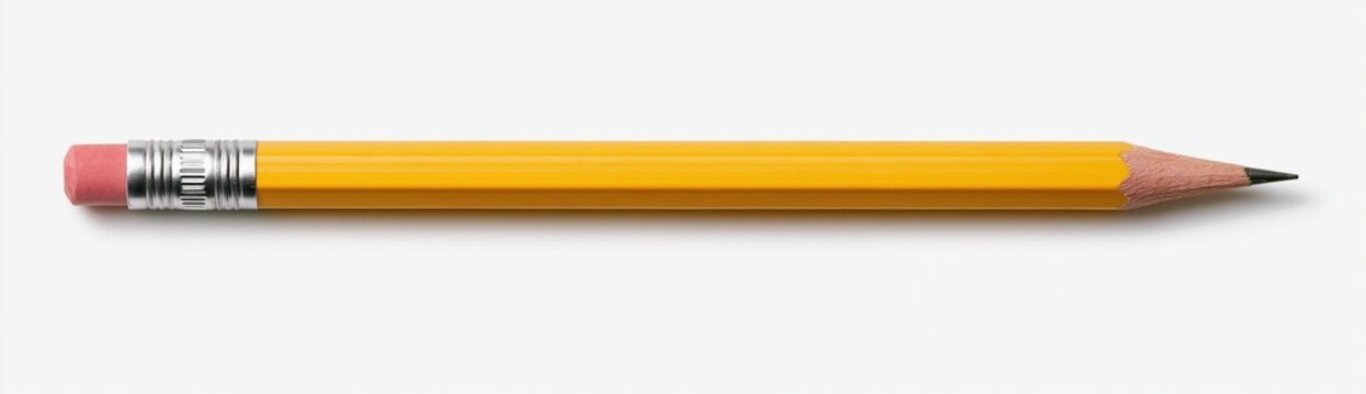 Yellow pencil with eraser on white background