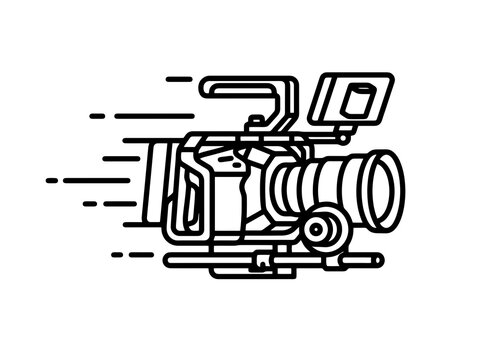 A fast moving videocamera captures moments with its lens while filming motion and action