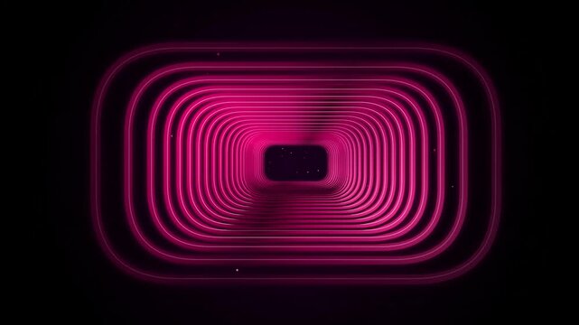 Abstract glowing magenta neon tunnel with rounded rectangular frames
