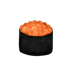 Hand Drawn Japanese Ikura Salmon Roe Gunkan Maki Sushi Isolated on Transparent Background © Bela