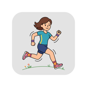 Active female runner character jogging outdoors flat vector icon