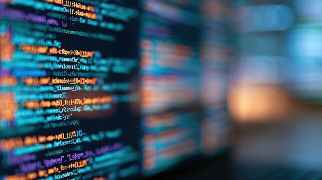 Blurred lines of code on digital screen
