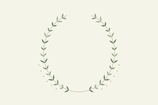 Botanical olive leaf wreath on ivory wedding copy space