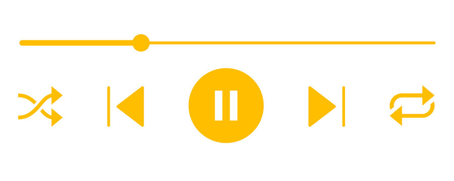 Amber Media Player Control Button Set for Video Audio Playback UI and Streaming PNG.