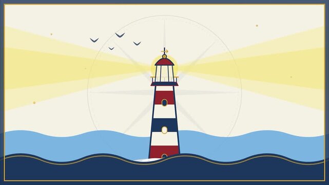 Columbus day lighthouse beacon sea waves compass background flat illustration graphic design header social media post anniversary celebration