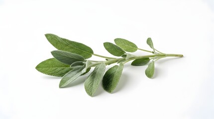 Fototapeta premium Fresh green sage herb sprig on white background