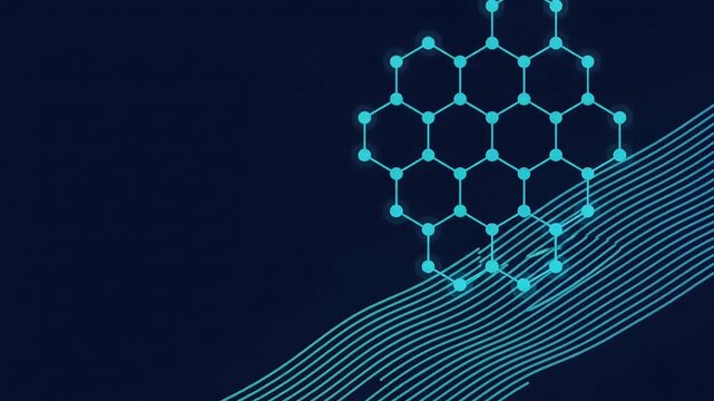 Glowing blue honeycomb lattice and abstract wave pattern motion backgr