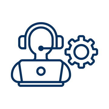 Customer service representative icon with headset and settings gear symbol transparent background