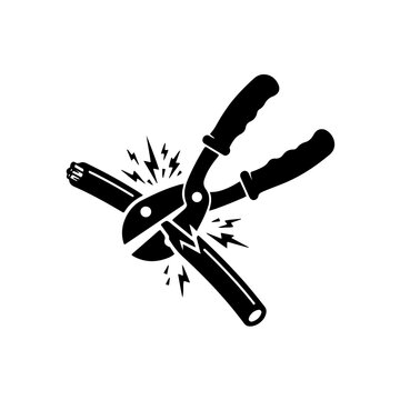 icon depicting heavy-duty scissors or wire cutters diagonally slicing through a thick electrical cable, accented with sharp sparks at the cut point for an energetic industrial hazard concept.
​
