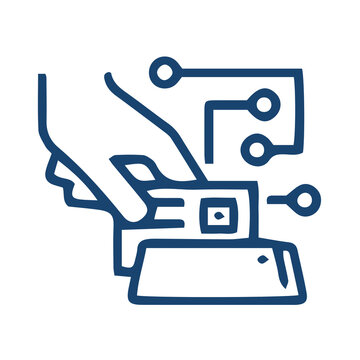 Hand inserting a credit card into a payment terminal machine icon transparent background
