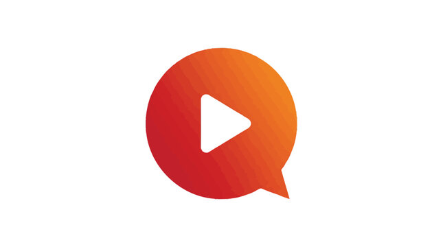 Vibrant circular speech bubble vector illustration featuring an orange and red gradient with a simple white play button icon centered