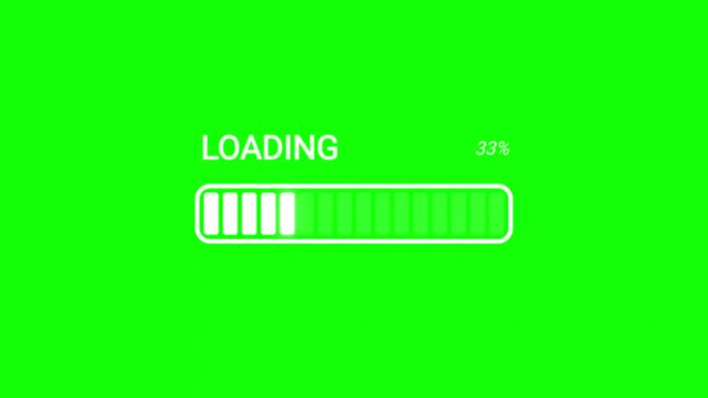 Green screen loading bar animation with progress percentage indicator for video editing and web design projects