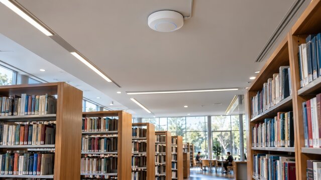 Wireless access point mounted on a library ceiling