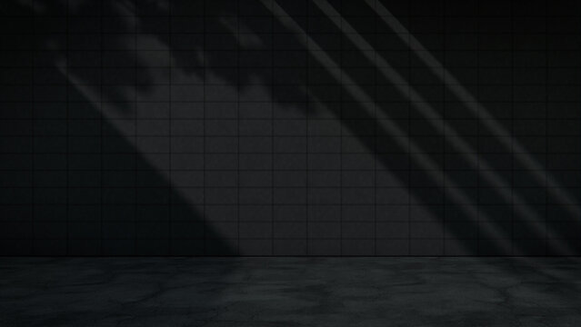 Close up of Dark Panel Wall texture in Diagonal Sunlight with Tree Shadows. Urban Renewal Concept with copy-space.