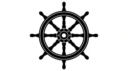 Ship Wheel Helm Black Silhouette Nautical Emblem Vector Icon © Nurhayati