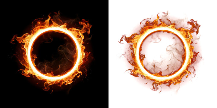 Png of burning ring of fire on black and transparent background