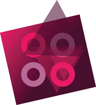 Abstract Geometric Magenta Square Vector Illustration with Pink Rings and Overlay Triangles